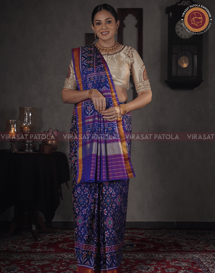Blue Navratna Patola Saree – Virasat Patola