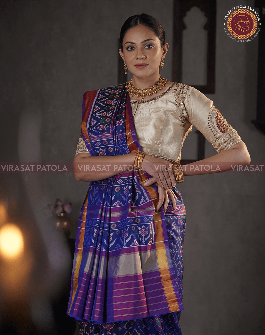 Blue Navratna Patola Saree – Virasat Patola