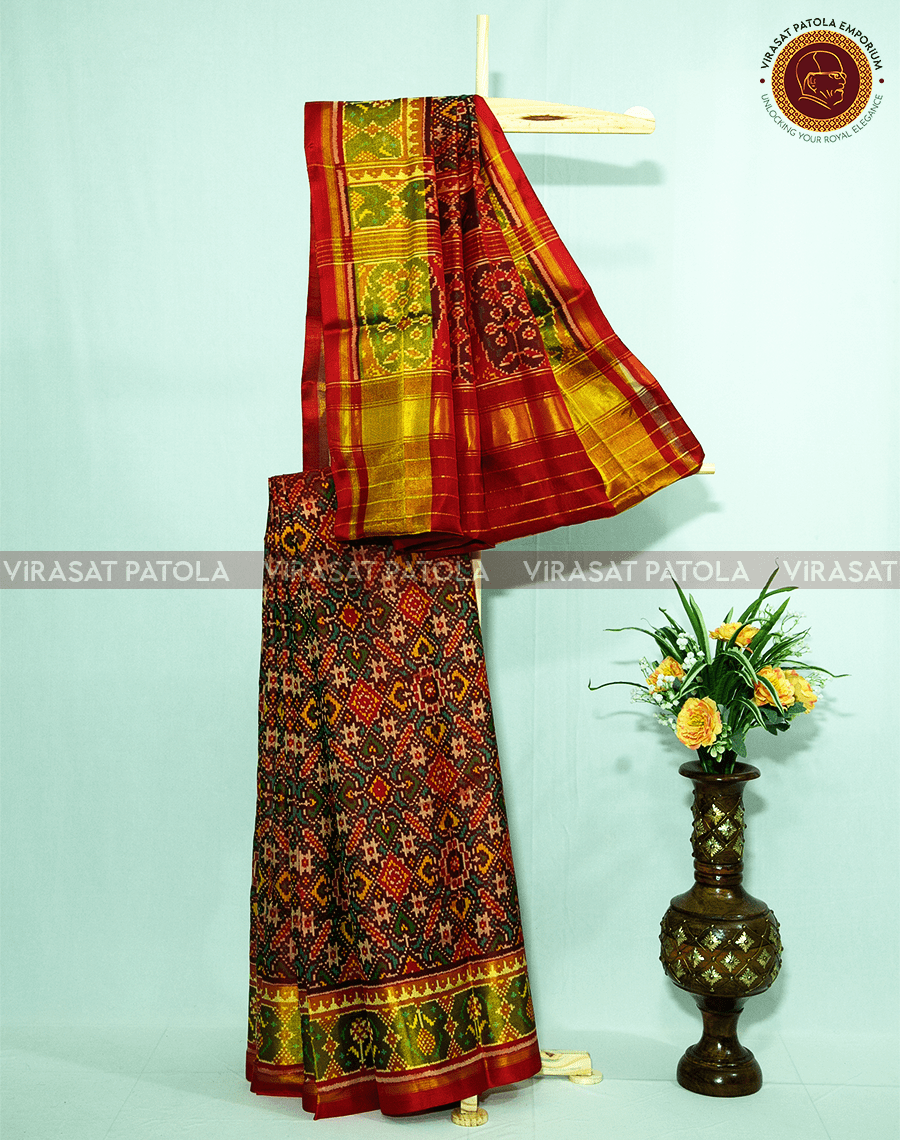 Red Maroon Manekchowk Patola Saree