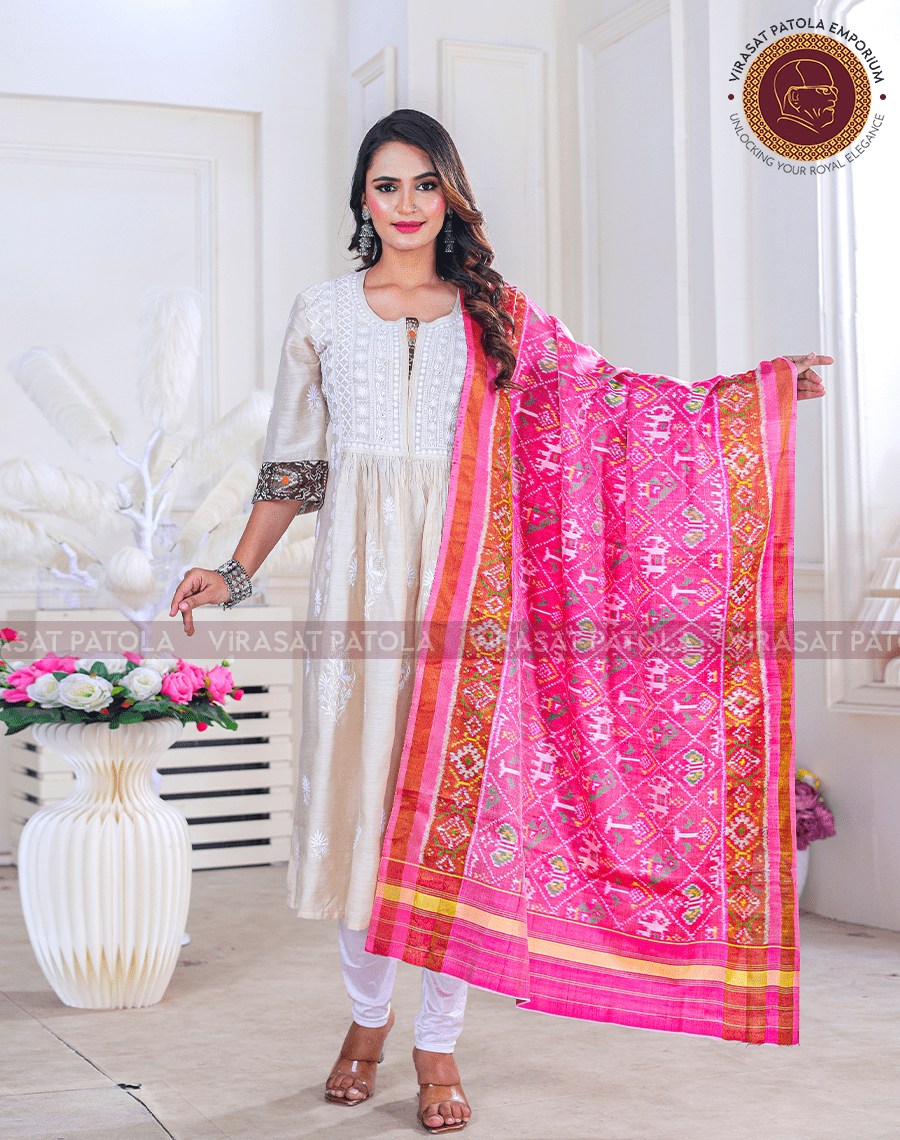 Pink Traditional Patola Design Dupatta