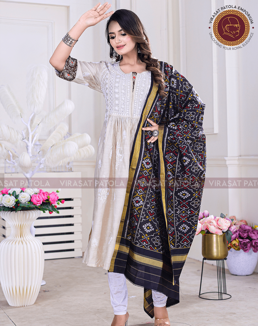 Black Traditional Patola Design Dupatta