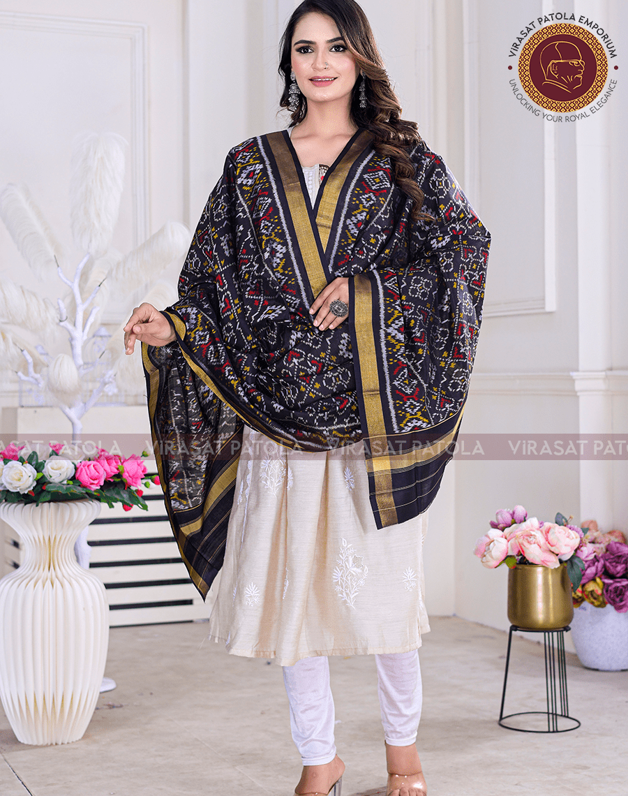 Black Traditional Patola Design Dupatta