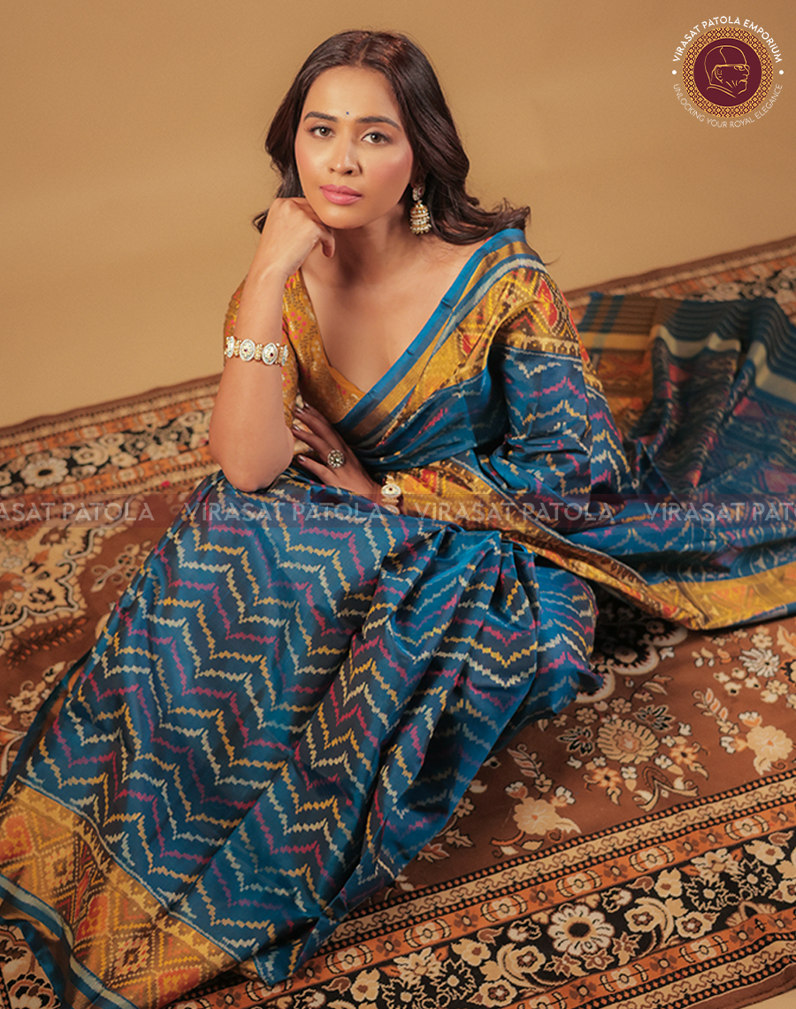 Blue Laheriya Design Patola Saree