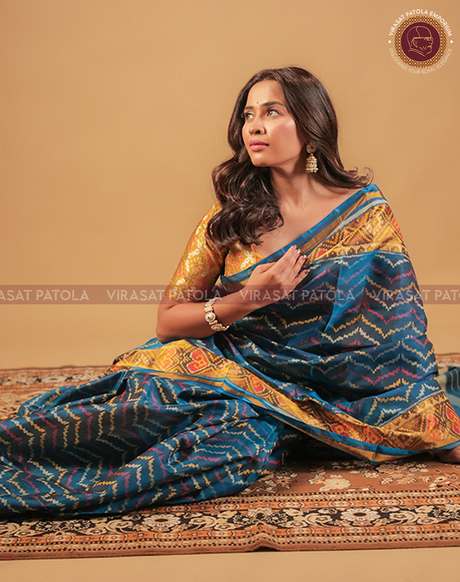 Blue Laheriya Design Patola Saree