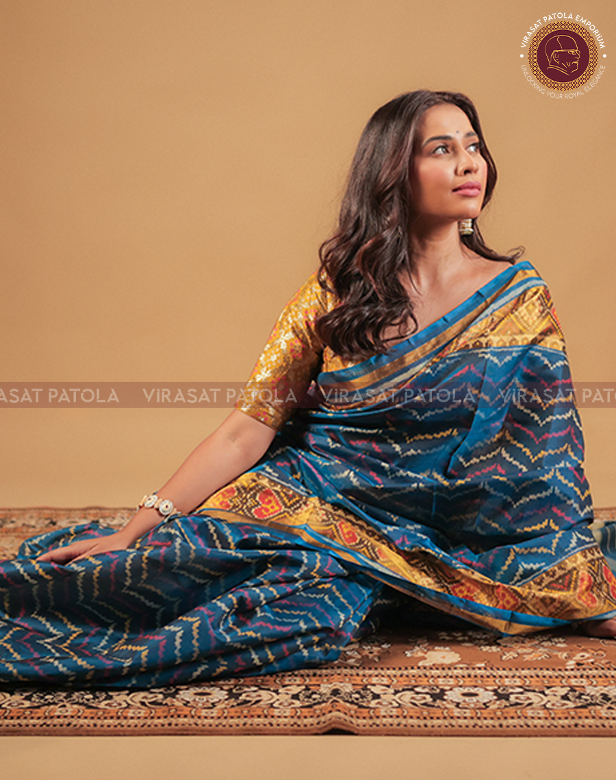 Blue Laheriya Design Patola Saree