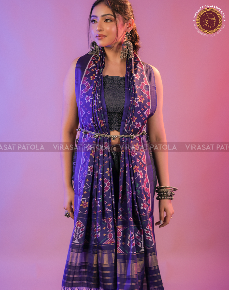 Dark Blue Traditional Design Patola Dupatta