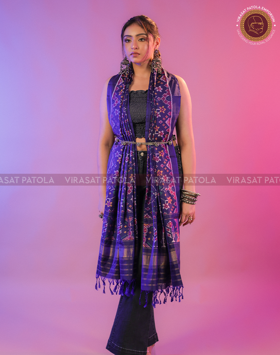 Dark Blue Traditional Design Patola Dupatta