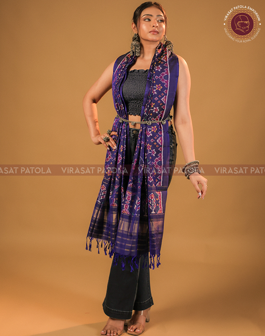 Dark Blue Traditional Design Patola Dupatta