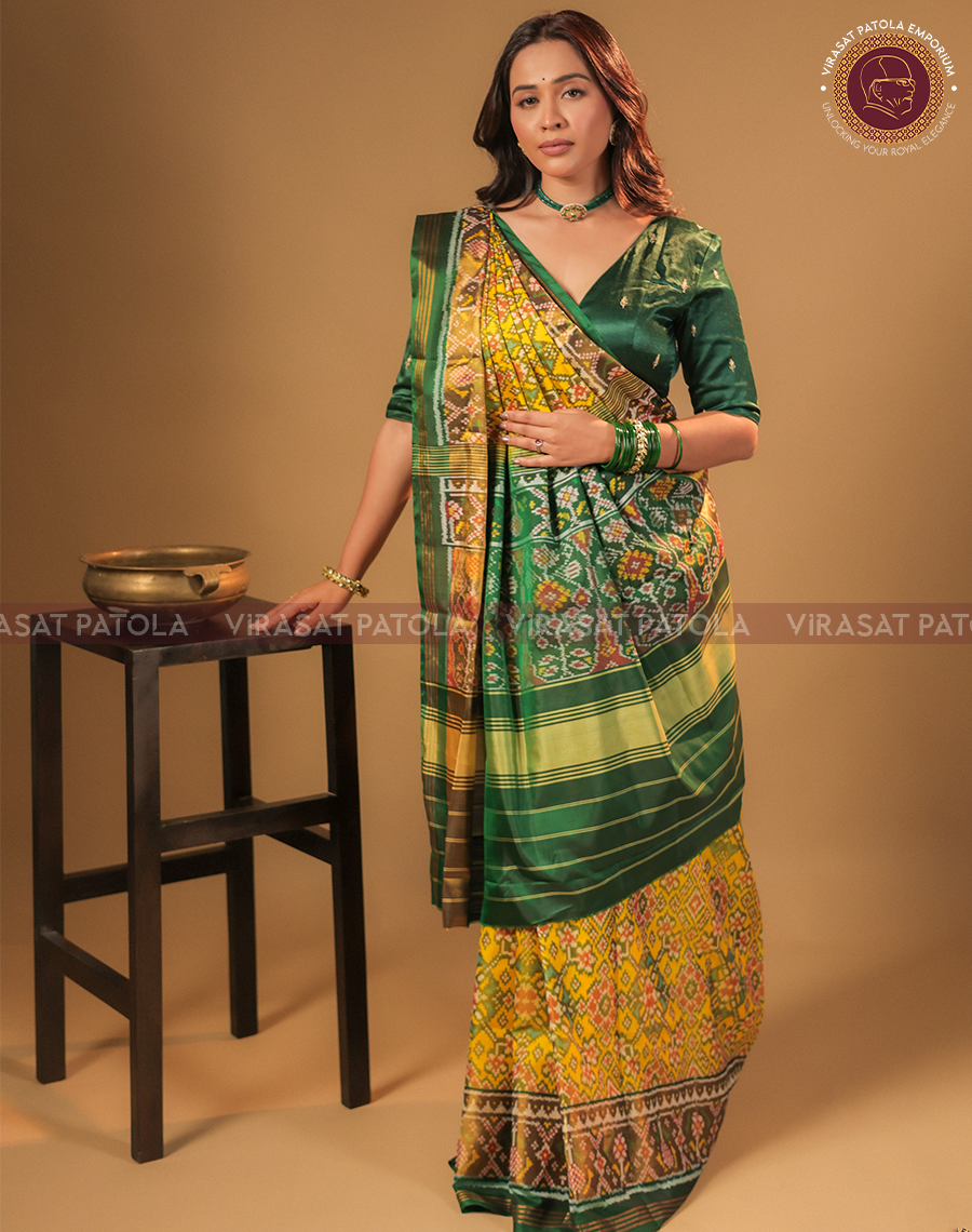 Olive Green Traditional Patola Saree