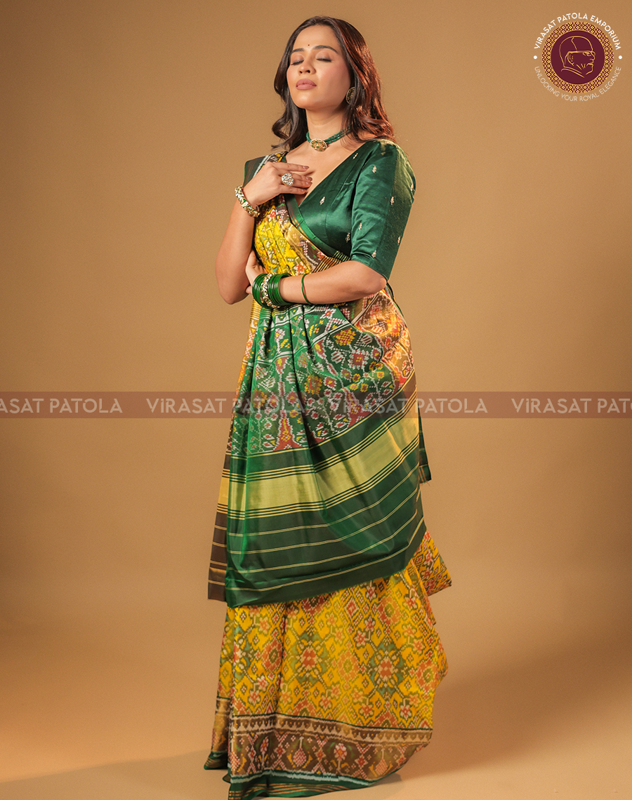 Olive Green Traditional Patola Saree