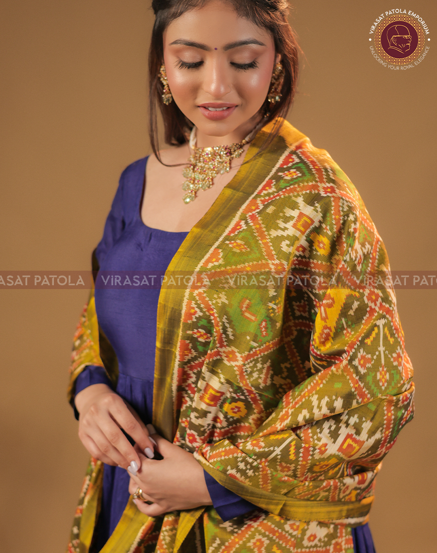 Olive Traditional Design Patola Dupatta