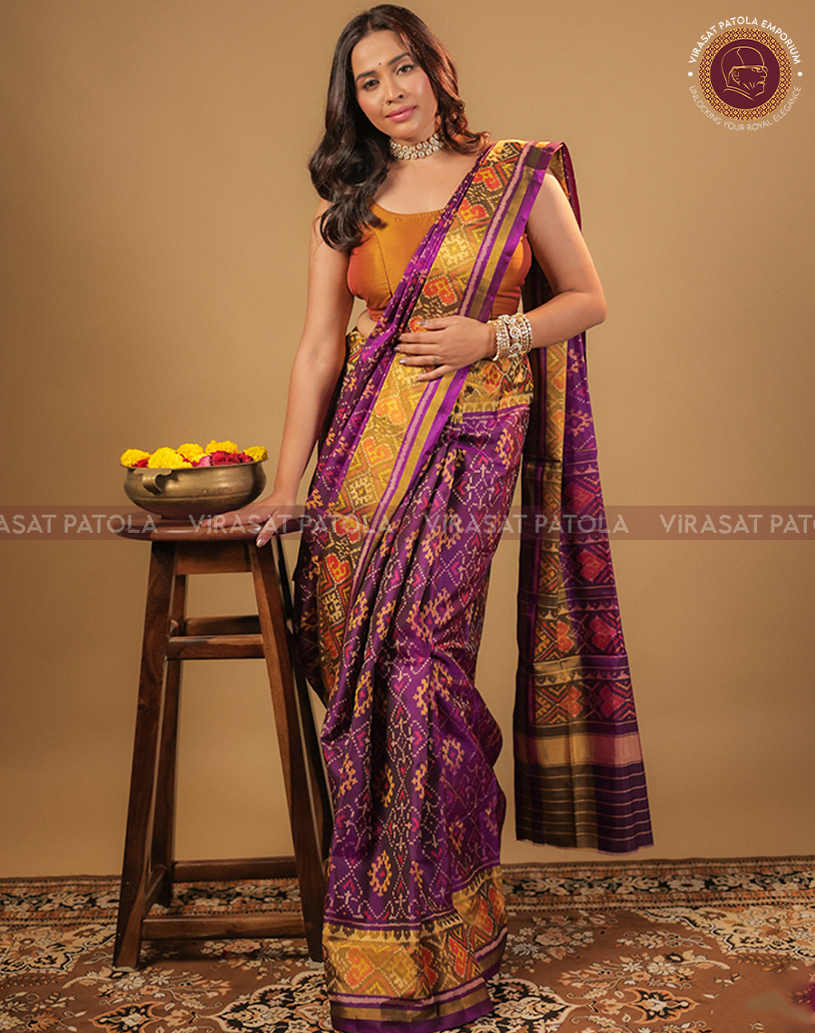 Wine Traditional Design Patola Saree