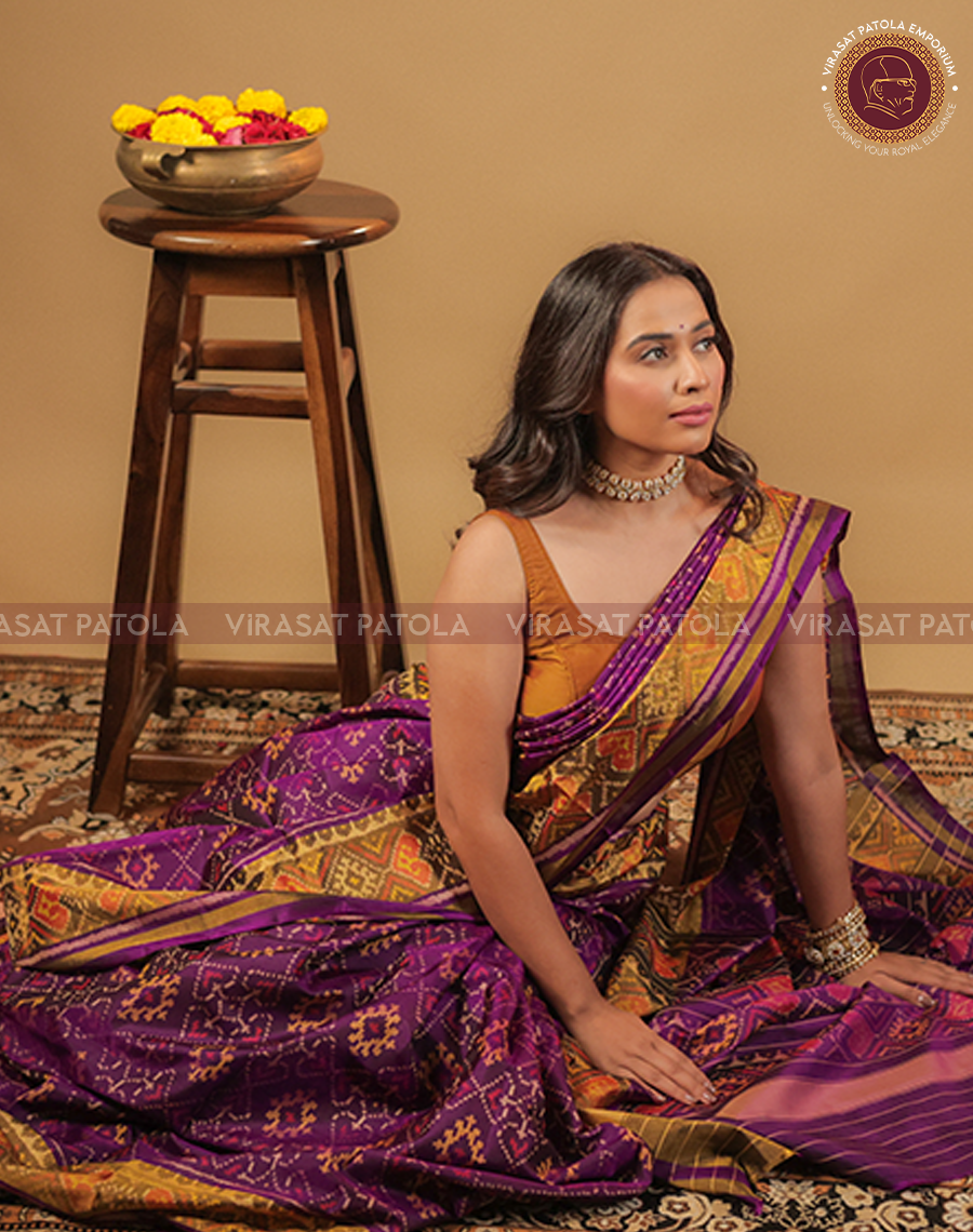 Wine Traditional Design Patola Saree