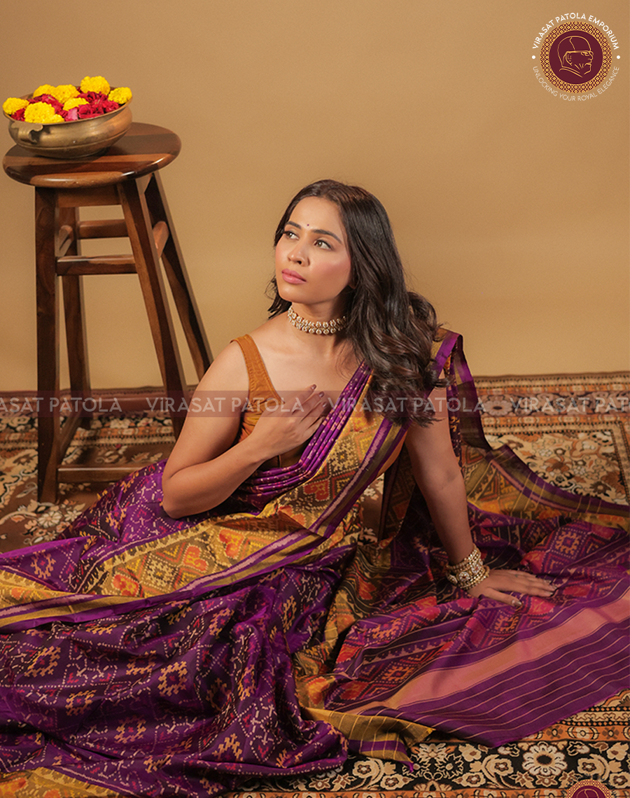 Wine Traditional Design Patola Saree