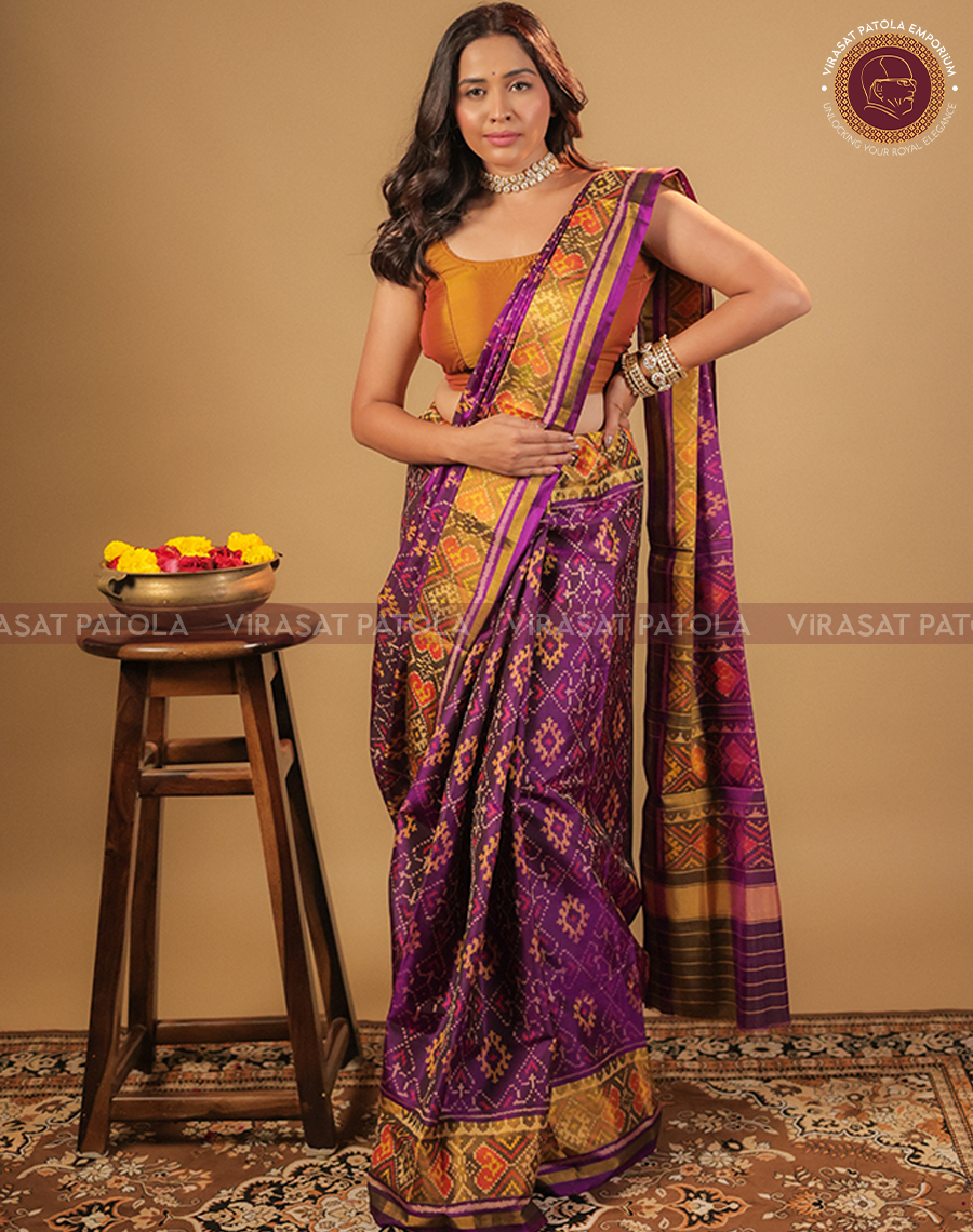 Wine Traditional Design Patola Saree