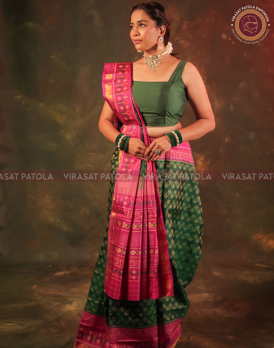 Pink Green Fancy Patola Saree