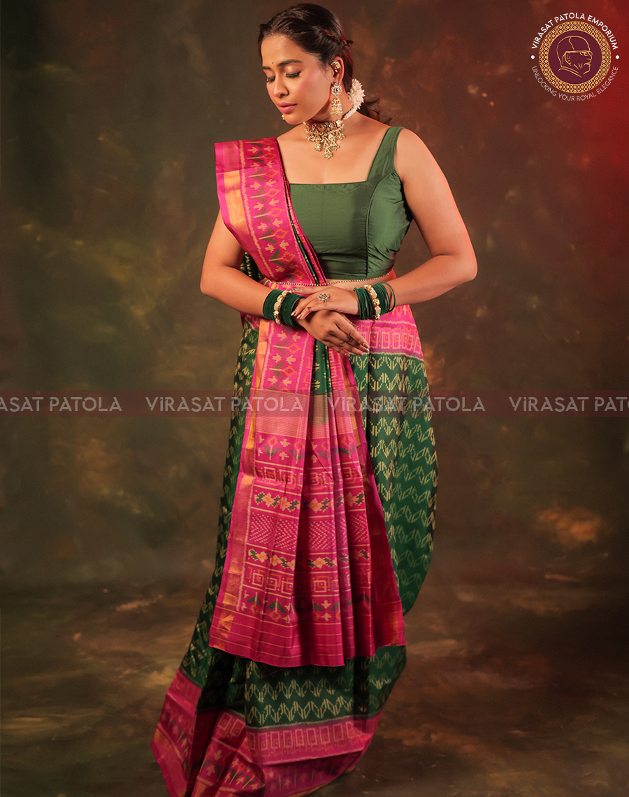 Pink Green Fancy Patola Saree