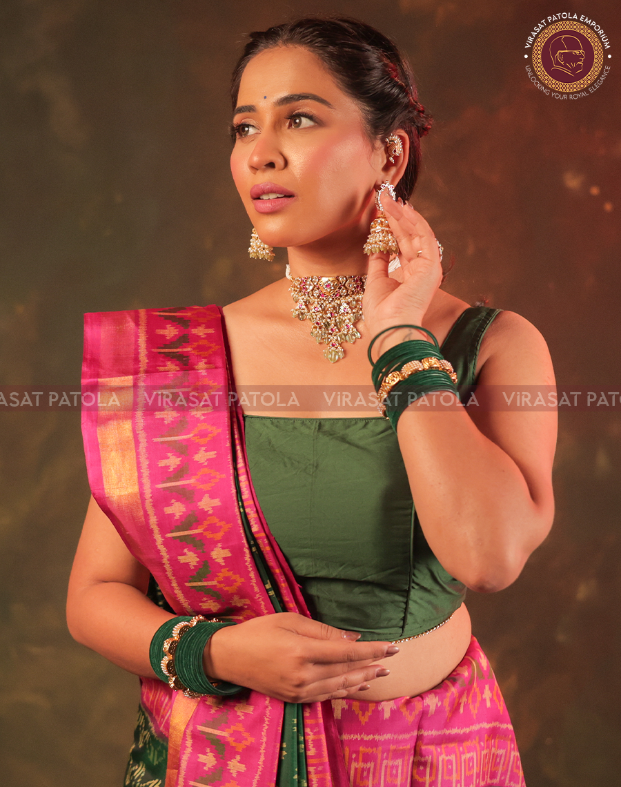 Pink Green Fancy Patola Saree