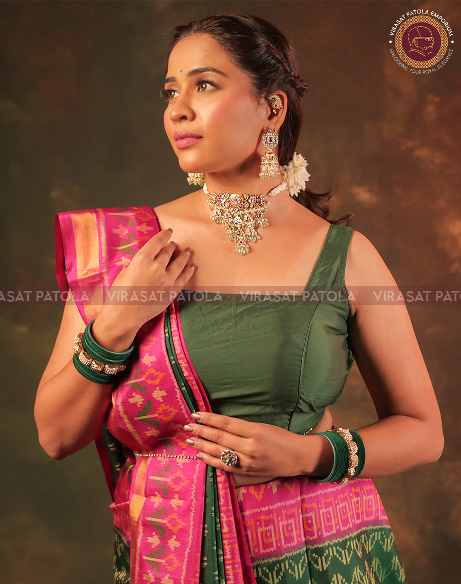 Pink Green Fancy Patola Saree