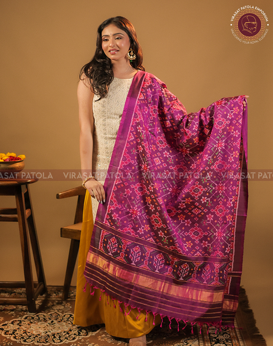 Wine Traditional Patola Dupatta